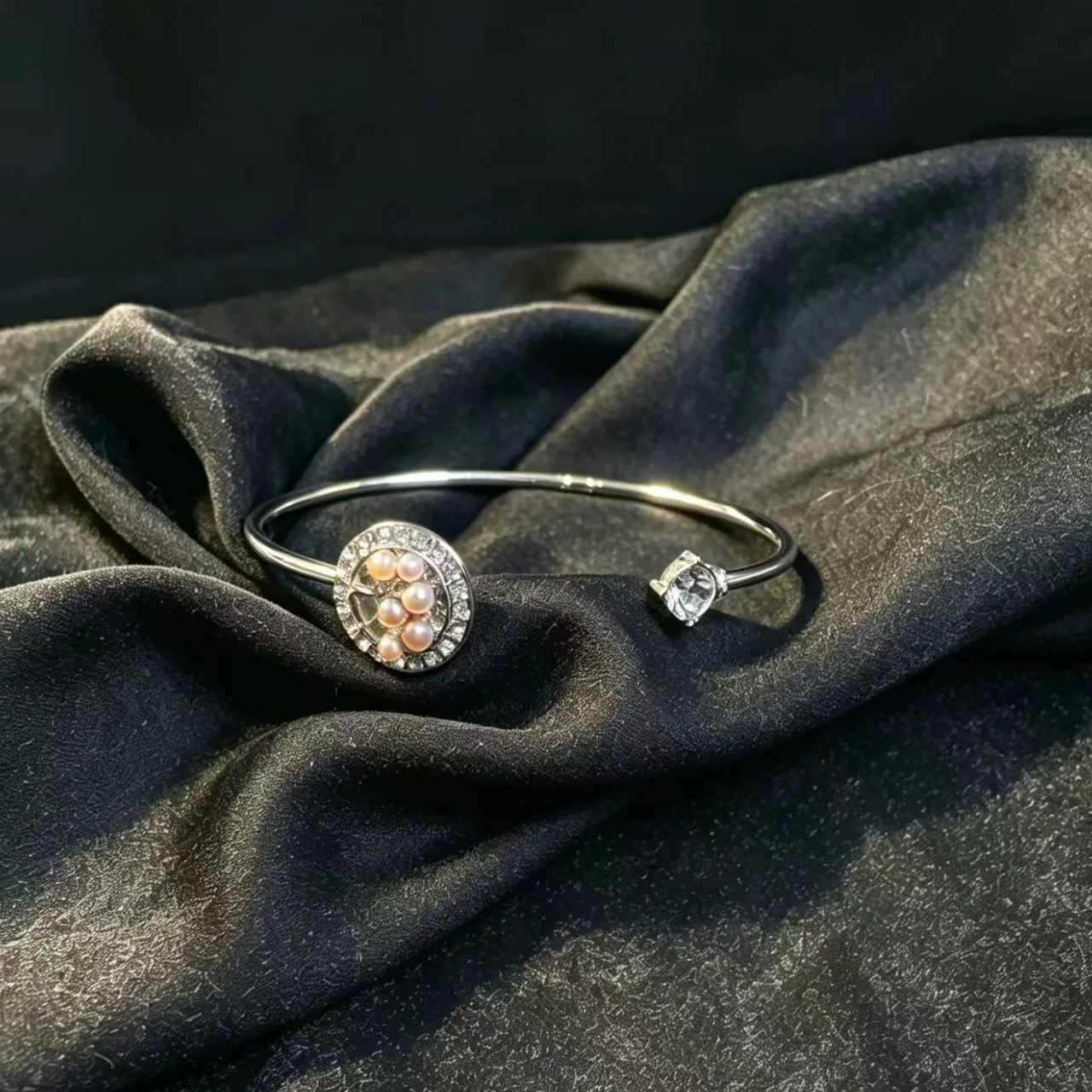 S925 Sliver Tree Design Freshwater Pearl Bangle only 1(2mm)