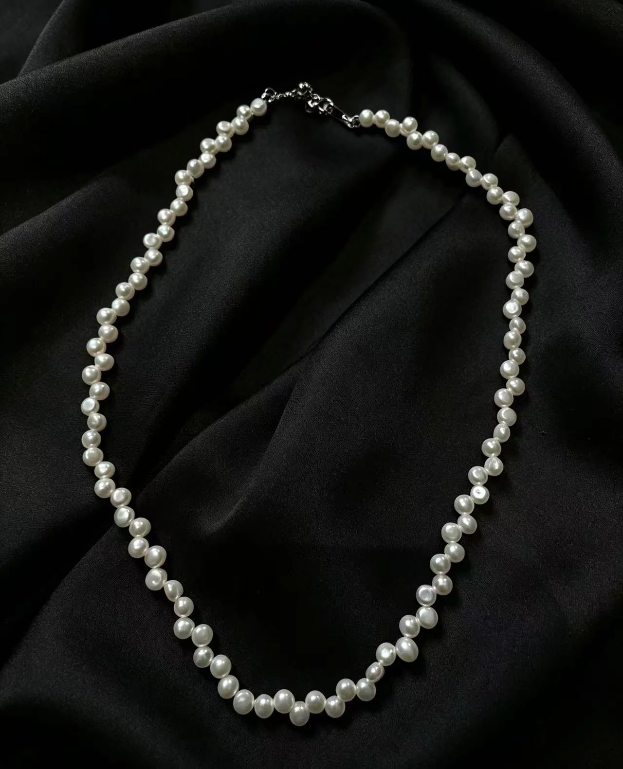S925 Sliver Zigzag Design Freshwater Pearl Necklace 40+5cm(4mm)